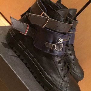 RAF SIMONS Men's Leather High Top Buckle Sneakers